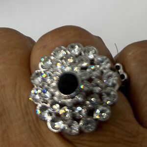 Stretch‎ Ring Silver Tone Rhinestone Cocktail Adjustable Women's Fashion Jewelry